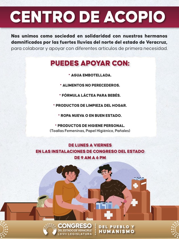 Abre Congreso Centro de Acopio para apoyar a damnificados del norte del estado