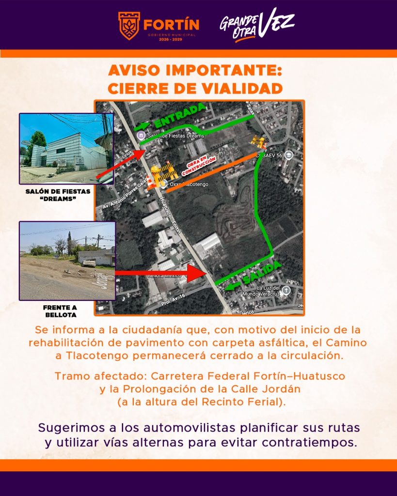 AVISO IMPORTANTE: CIERRE DE VIALIDAD
